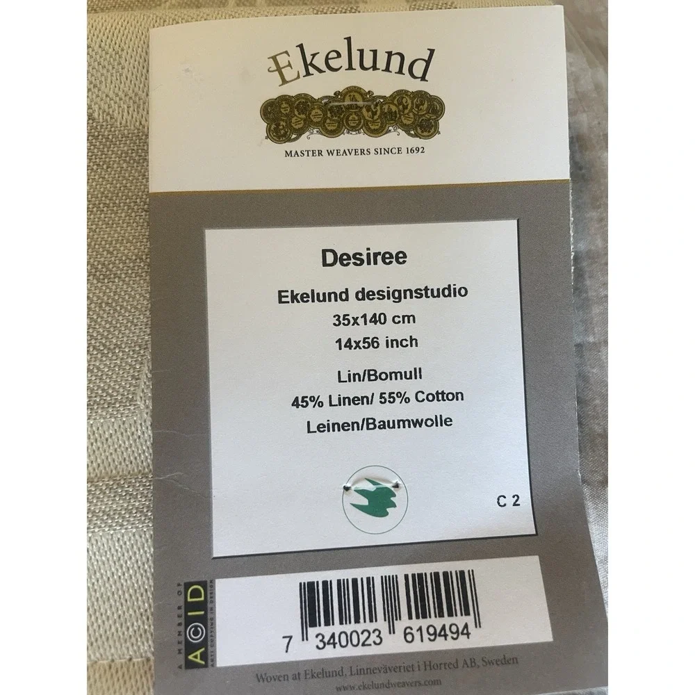 Ekelund Swedish Table Runner Linen & Cotton Beige Ivory Floral 14